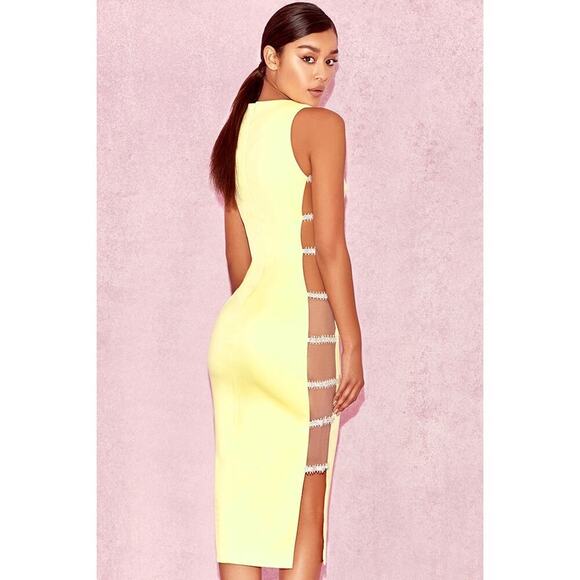 House of CB Phedra Crystal Embellished Dress Yellow Size S - Picture 2 of 10